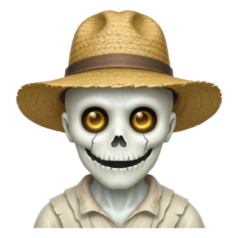 ghost farmer portrait, head and shoulders only, straw hat, spooky pale face, cracked skin, haunted vibe, 3D cartoon, mobile game icon style, clean background, no text, no watermark
 
 sticker