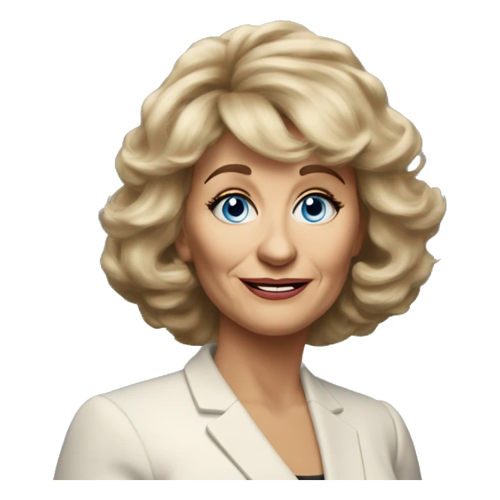 Medium length Dirty blonde poofy hair with bangs all across forehead and sides swept away from face business woman of 60 years old with blue eyes  sticker
