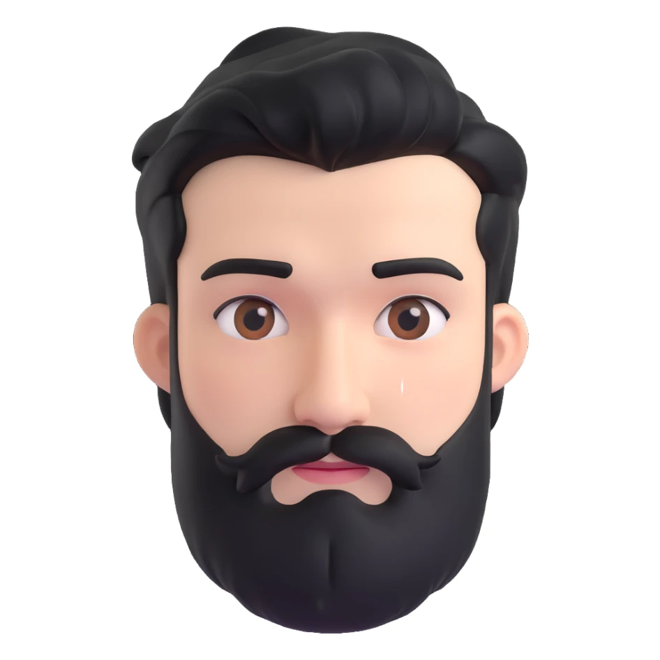 male face with black hair, stubbly beard, white skin, neutral expression sticker