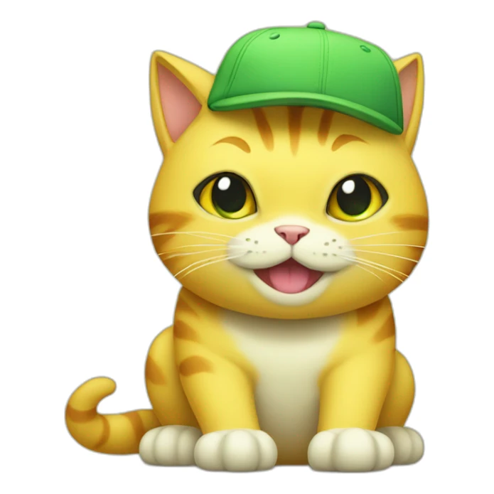 Yellow cat with cap of bulbasaur sticker