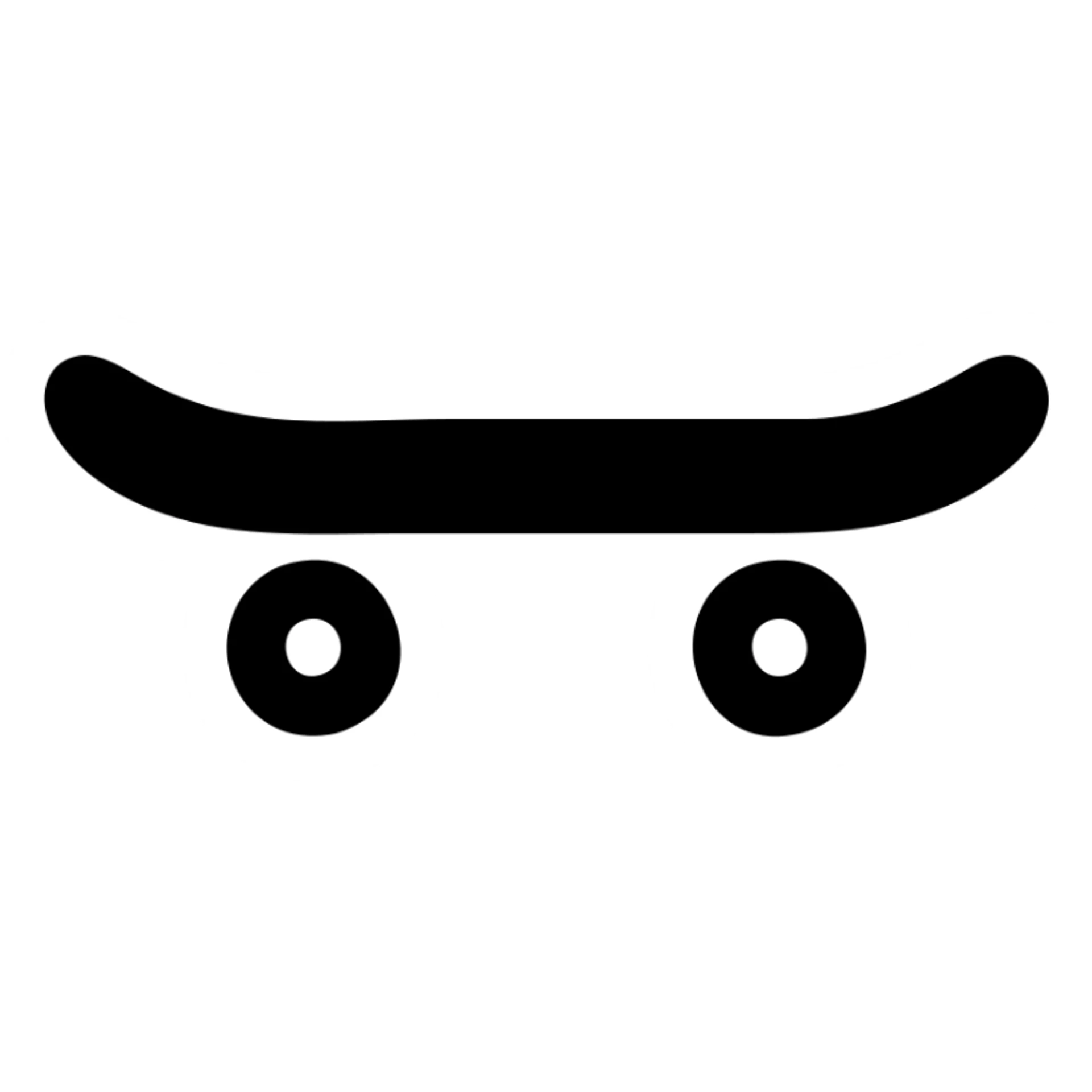 A skateboard in a black filled icon style, with wheels. sticker