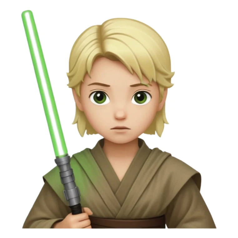 Young jedi with blonde hair holding a green lightsaber sticker