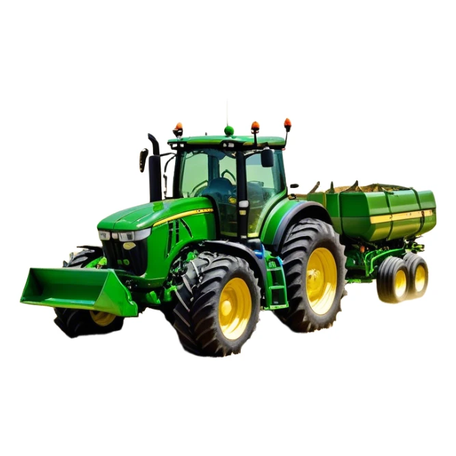John Deere 6155M (2020) – Cinematic-realistic John Deere 6155M tractor, its iconic green and yellow body rolling across vast Australian farmlands. The powerful engine hums as it tows a massive plow, cutting through golden fields under a clear blue sky, dust rising in its wake. sticker
