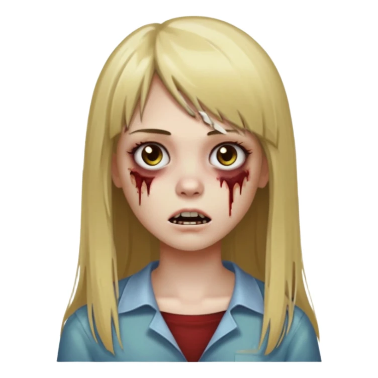 faça uma garota zumbi de cabelo liso marrom com mechas loiras liso grande com franja sticker