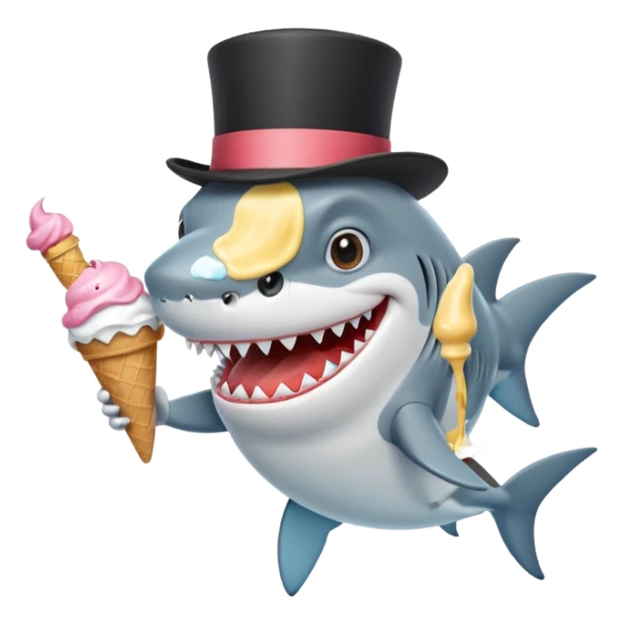Shark with a top hat and a mustache eating ice cream  sticker