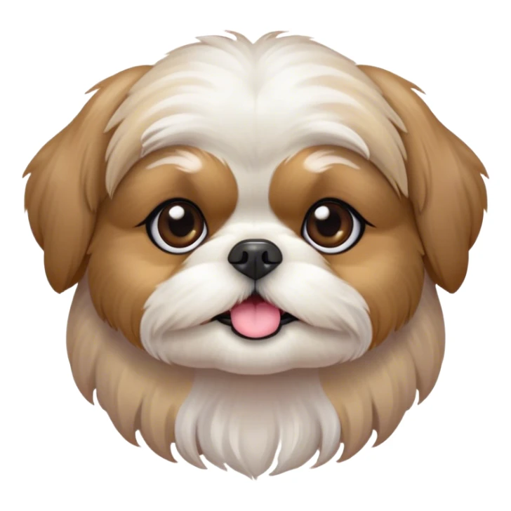 Cinematic Cute Shih Tzu Portrait Emoji, Head playfully tilted with large, sparkling eyes and a fluffy, endearing fur in gentle, pastel tones, simplified yet irresistibly charming, highly detailed, glowing with a warm, cuddly radiance, high shine, radiating affectionate and joyful energy, styled with a soft, playful outline, capturing the essence of a cute Shih Tzu that seems destined to charm everyone in its path! sticker