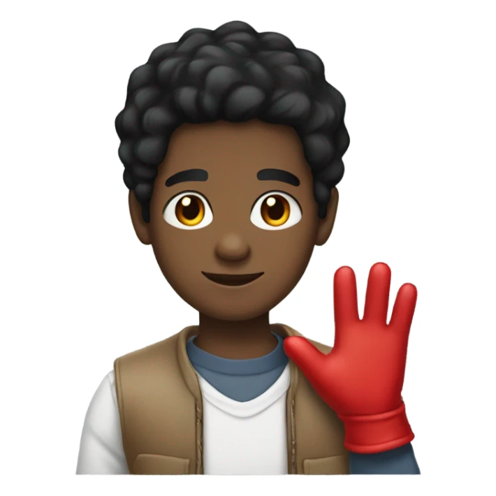 Black hair boy wearing red gloves sticker