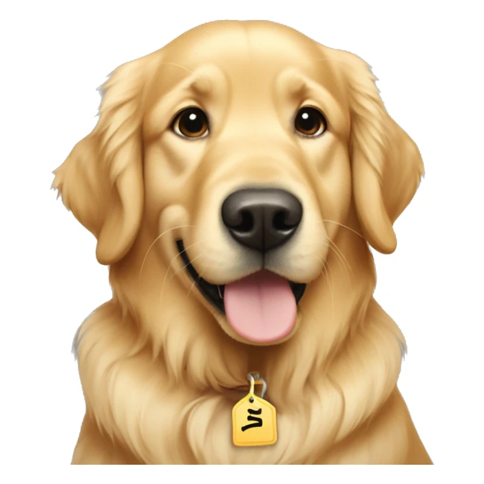 golden retriever with name tag saying Gus sticker