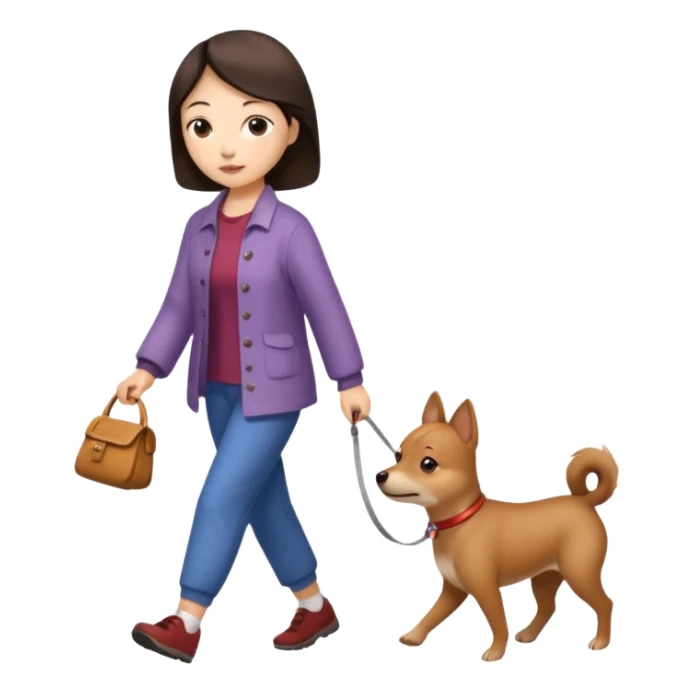 Chinese woman walking small brown dog sticker