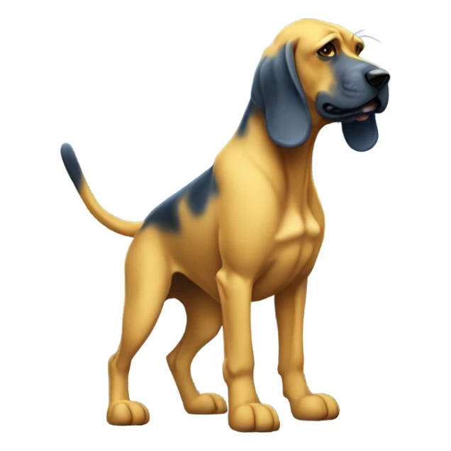 A Blue and yellow bloodhound dog standing erect on its hind legs boxing. sticker