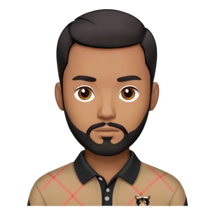 Light brown skin man with black beard with black combover hairstyle  wearing a burberry sweater polo sticker