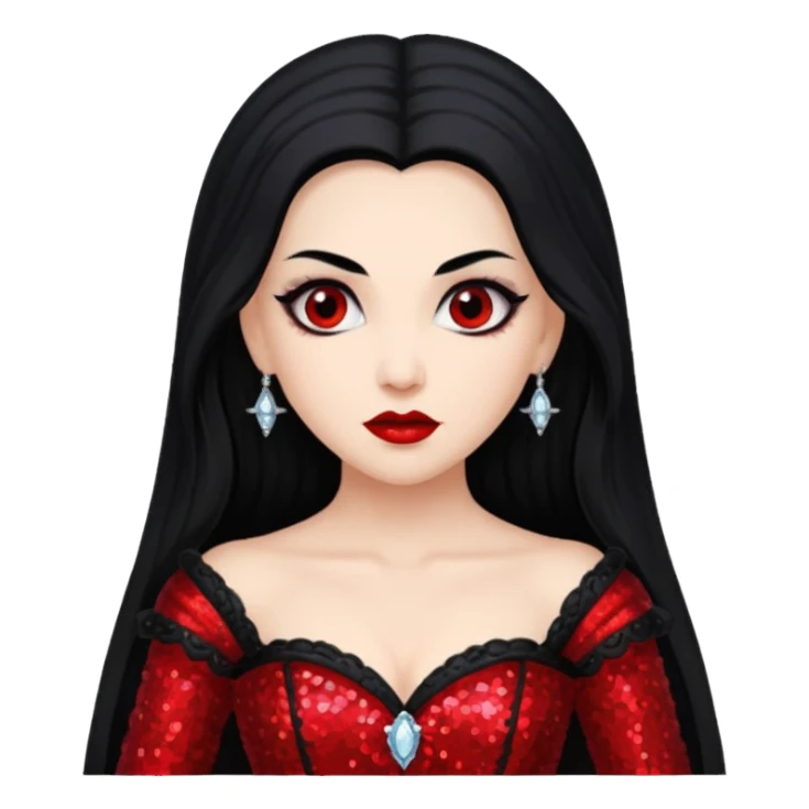 Bride of Dracula with long black hair, red sequin outfit sticker