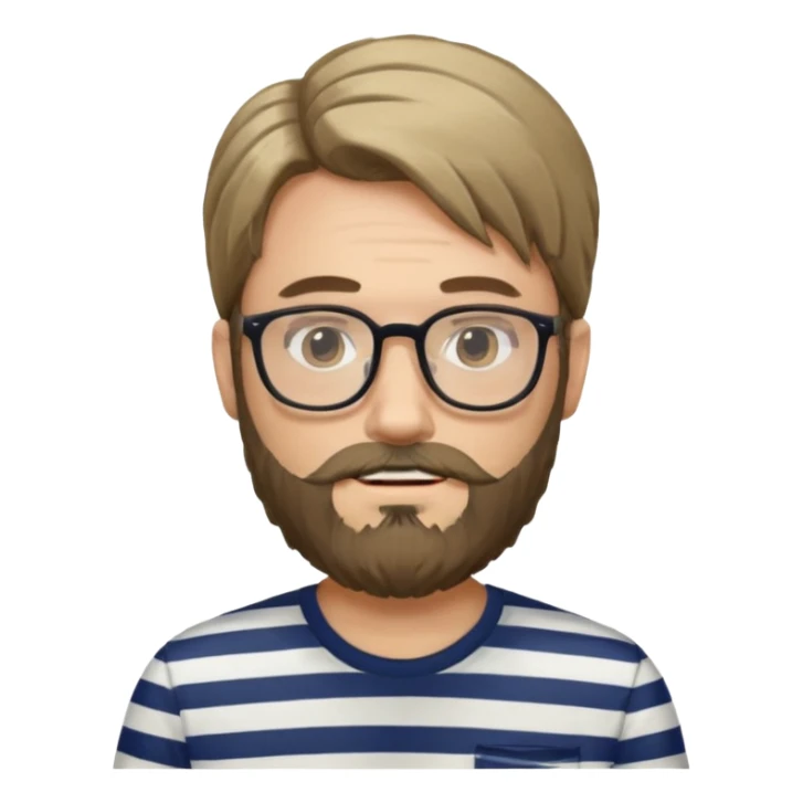 long hair glasses man with beard and striped shirt sticker