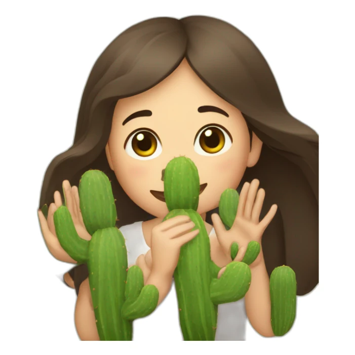 femme brune qui tient trois petits cactus dans ses mains sticker