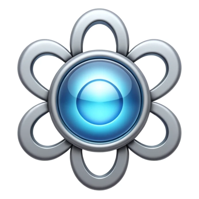 abstract amulet emoji, liquid metal form, symmetrical design, mystical futuristic 3D icon, isolated on white sticker