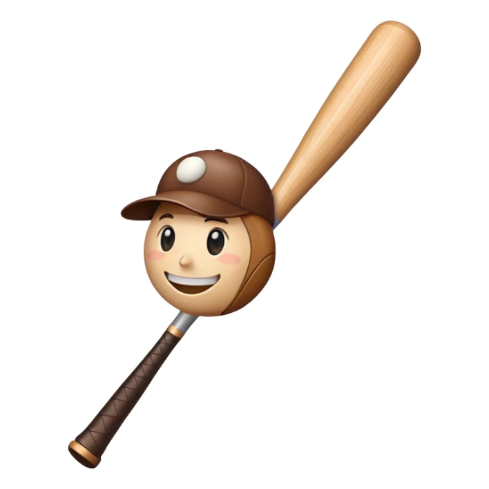 A wooden baseball bat with a cute smiling face sticker