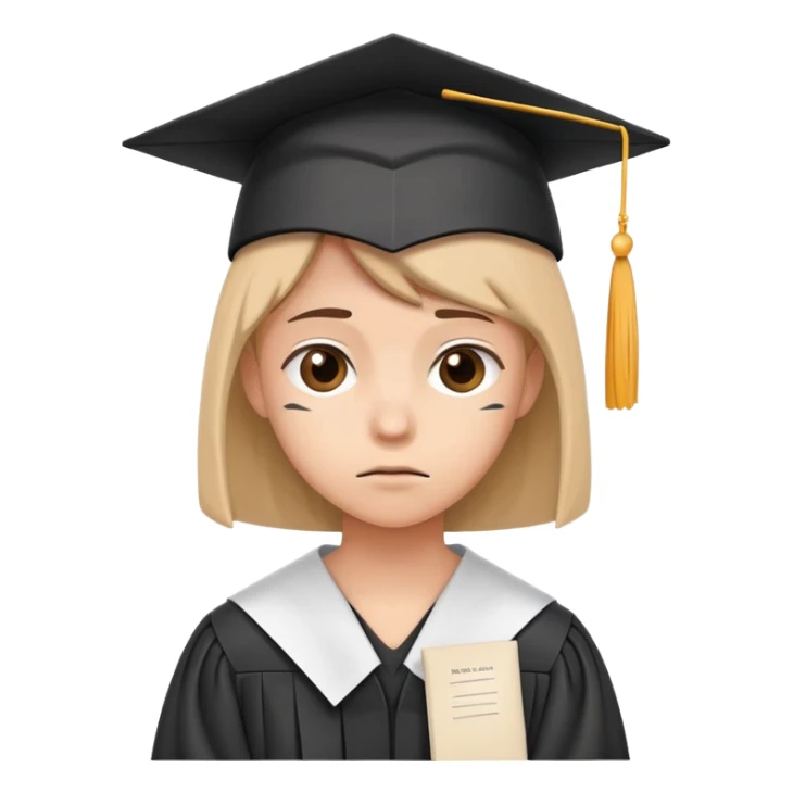 sad student with a failed test paper and a graduation cap sticker