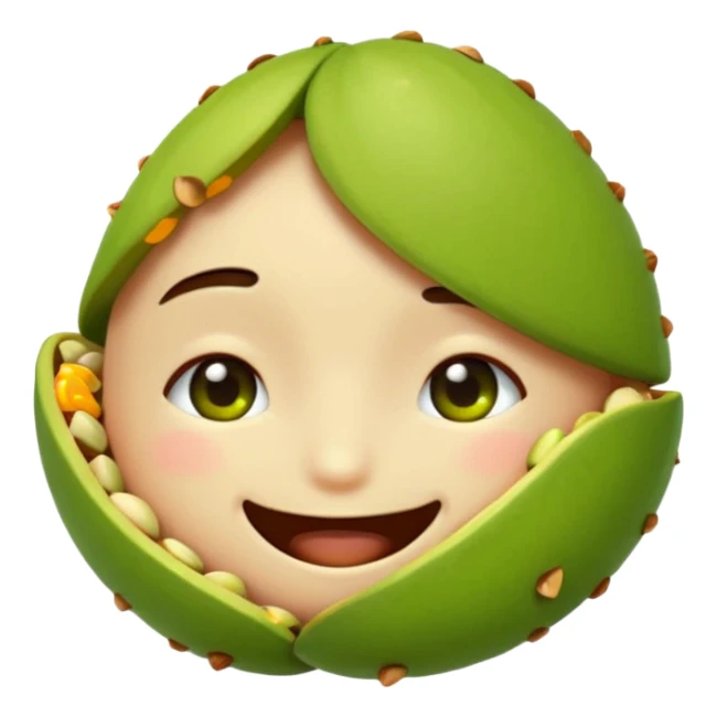 can you make a cuite pistachio emojii that is pixalited and wear th echaracter laught/ smile to the point where it closes it eyes  sticker