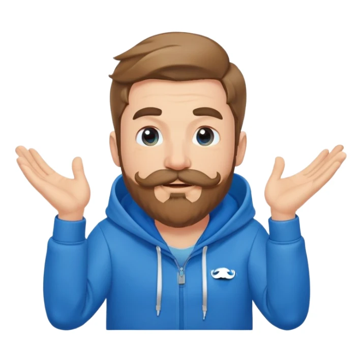 Mr. Beast wearing a blue hoodie, mustache and beard, winking playfully sticker