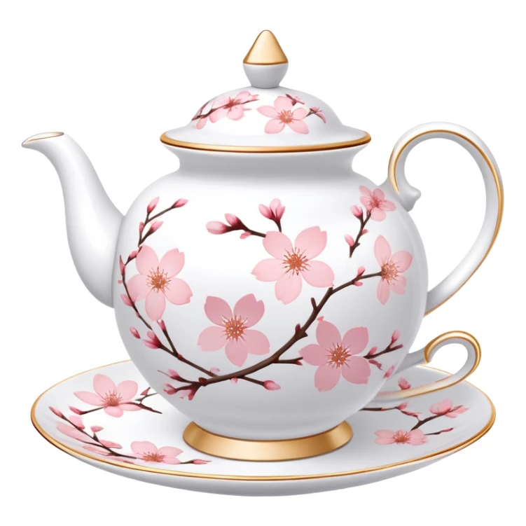 Cute Pastel pink and white Cherry Blossom Sakura Tea Porcelain Set sticker