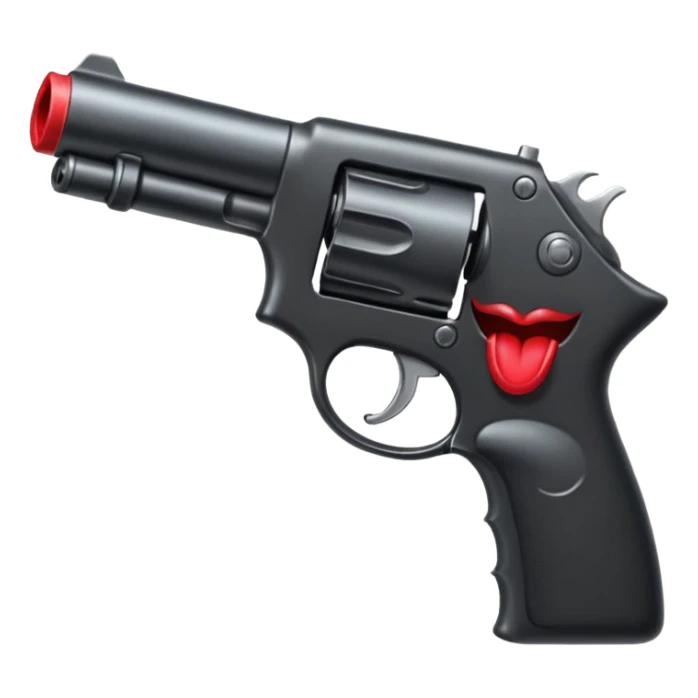 A gun facing left (2D) pointing at a mouth facing right (2D) sticker