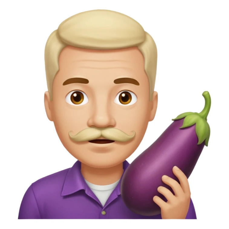 Man with mustache eating huge eggplant sticker