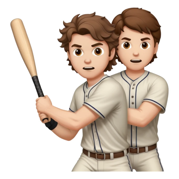 white guy with brown wavy hair holding a baseball bat attacking another man sticker