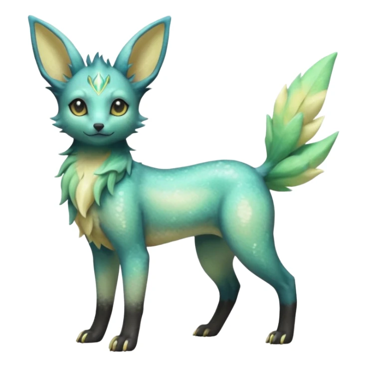 Multicolored sparkly light pale pastel whitish pretty cool elegant realistic planty exotic Trico-Umbreon-Leafeon-hybrid, full body sticker