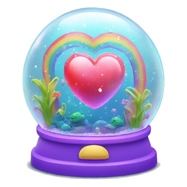 Kawaii rainbow neon bedazzled heart in under the sea snow globe  sticker