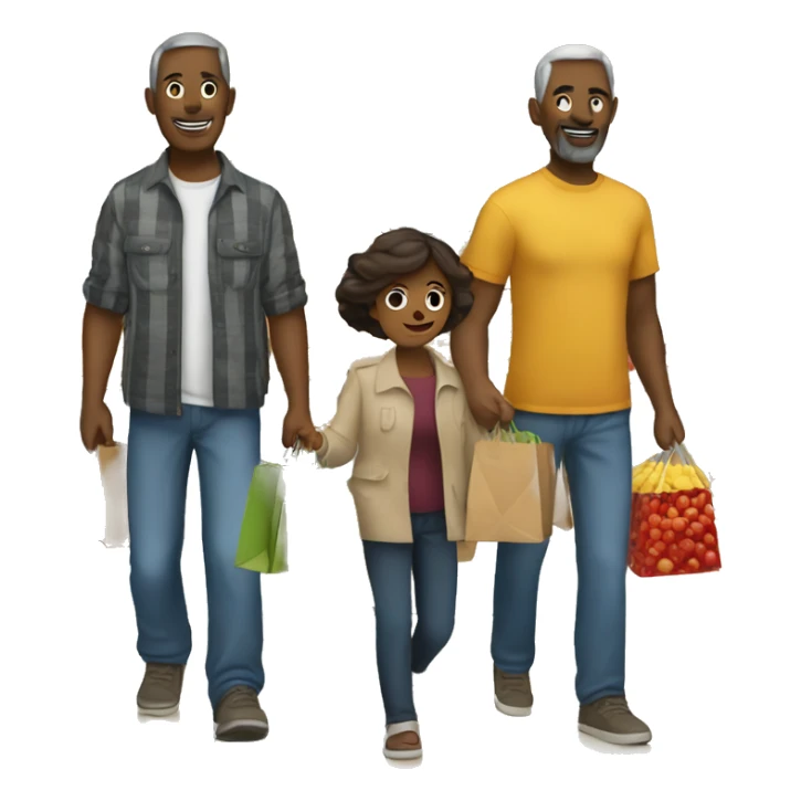 Caucasian family shopping in a market no faces sticker