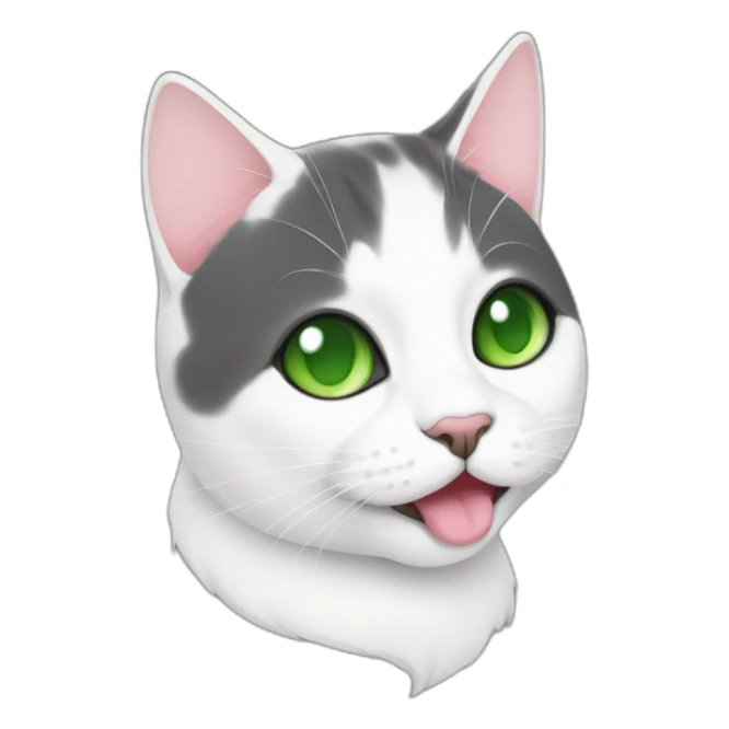 Black and white, cat, fat, green eyes, tongue out, cute sticker