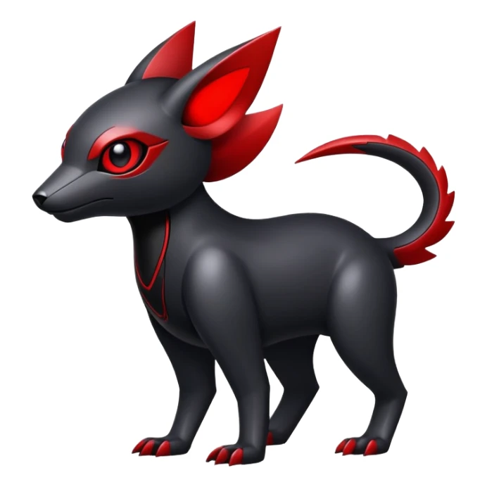 Modern futuristic black dark fakemon-animal-creature with red accents sticker