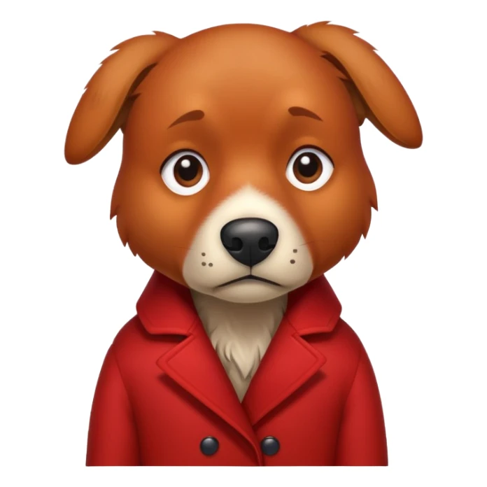 red dog with sad eyes wearing red coat sticker