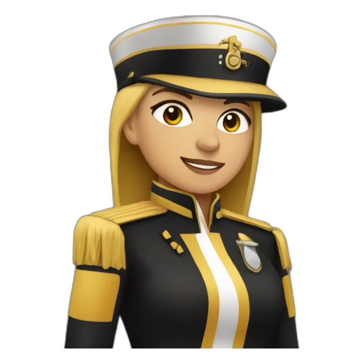 female baratone player in a marching band with a black and gold band uniform sticker