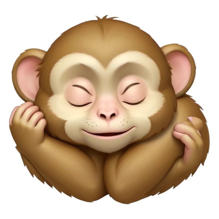 Meme-Worthy cute Sleeping Macaque Portrait Emoji, Head resting peacefully with a contented smile, showcasing soft, downy fur and eyes gently closed in serene slumber, Simplified yet comically adorable features, highly detailed, glowing with a soft, drowsy glow, high shine, relaxed and utterly lovable, stylized with an air of playful laziness, bright and heartwarming, soft glowing outline, capturing the essence of a sleeping macaque that feels destined to become the next viral icon of adorable rest! sticker