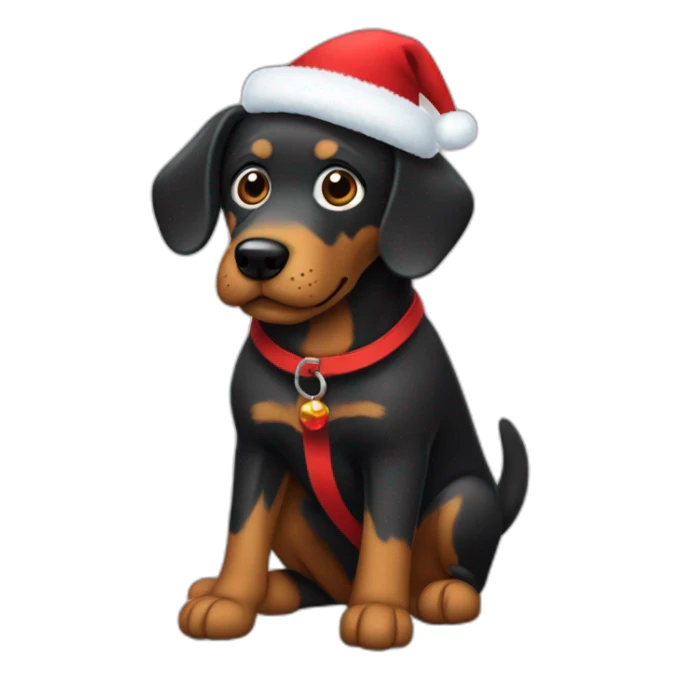 perro salchicha negro pelo corto con gorro de navidad  sticker