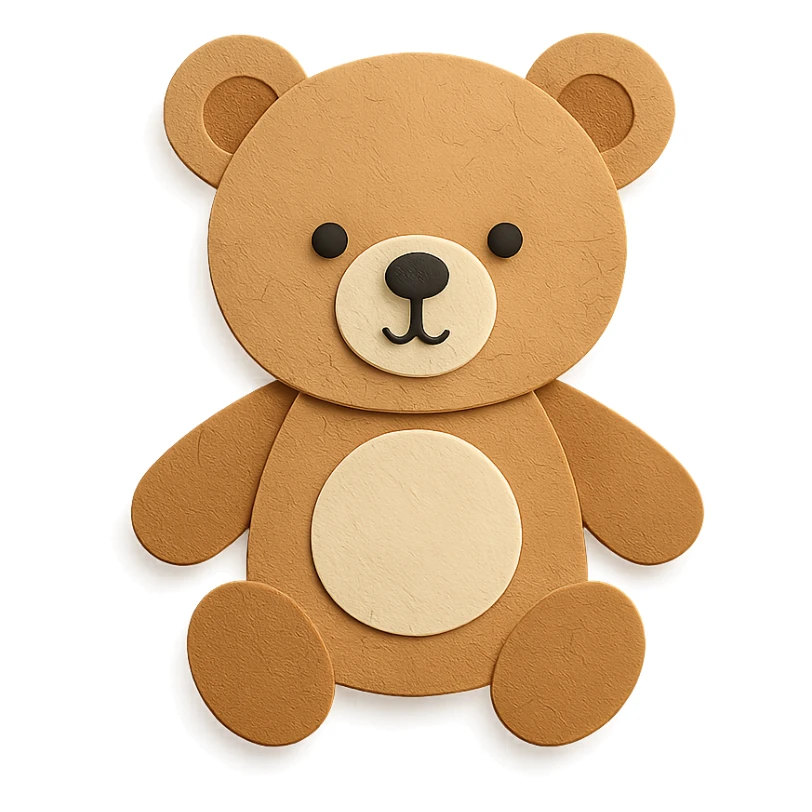 light brown teddy bear, simple and cute, paper-craft style sticker