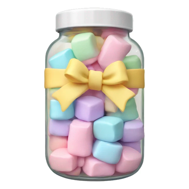 A jar filled with pastel marshmallow. A pastel Bow on the top sticker