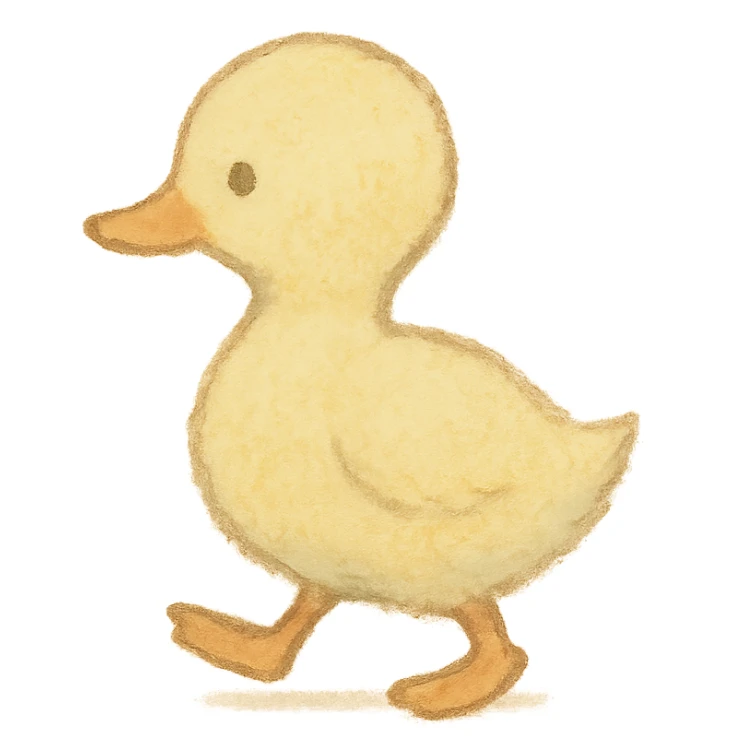 tiny duckling silhouette, Japanese pastel hand-drawn style, full object sticker