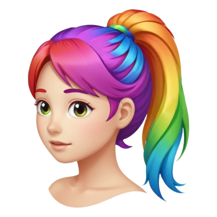 Girl with rainbow ponytail — bright gradient strands flowing sticker