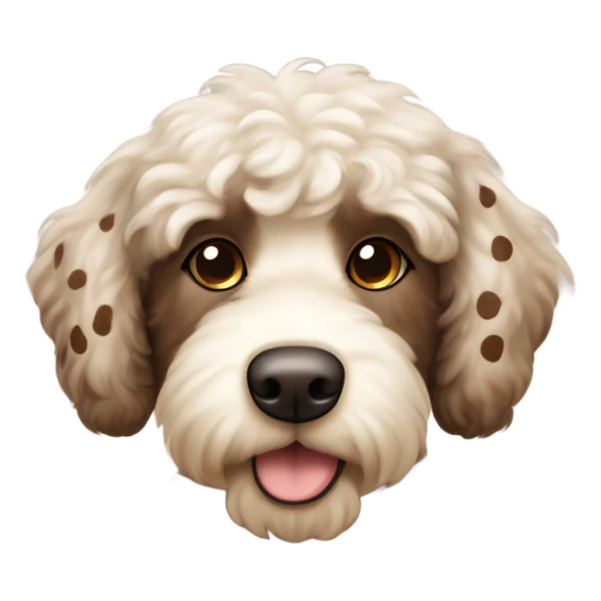 Cream and chocolate brown with spots and brown ears chubby labradoodle with white chest and dark brown eyes  sticker