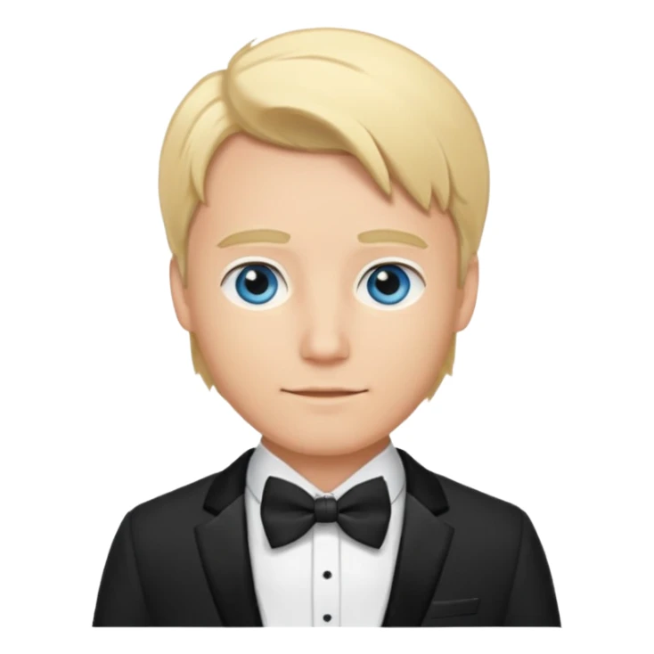groom with blond hair and blue eyes wearing a tux sticker