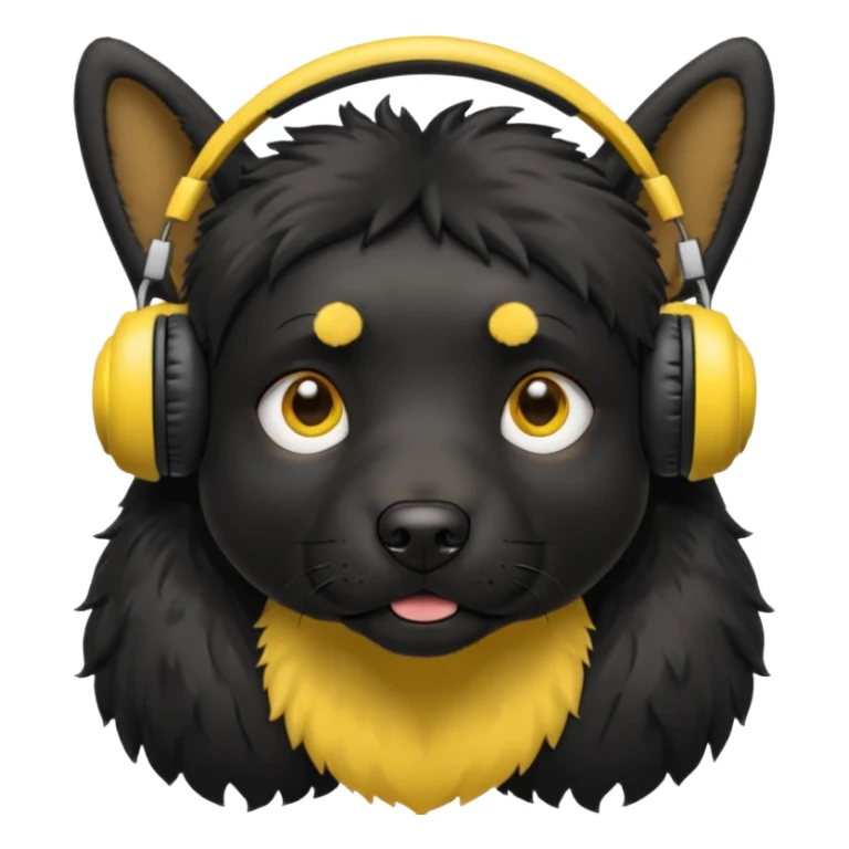 black dog wearing yellow headohones sticker