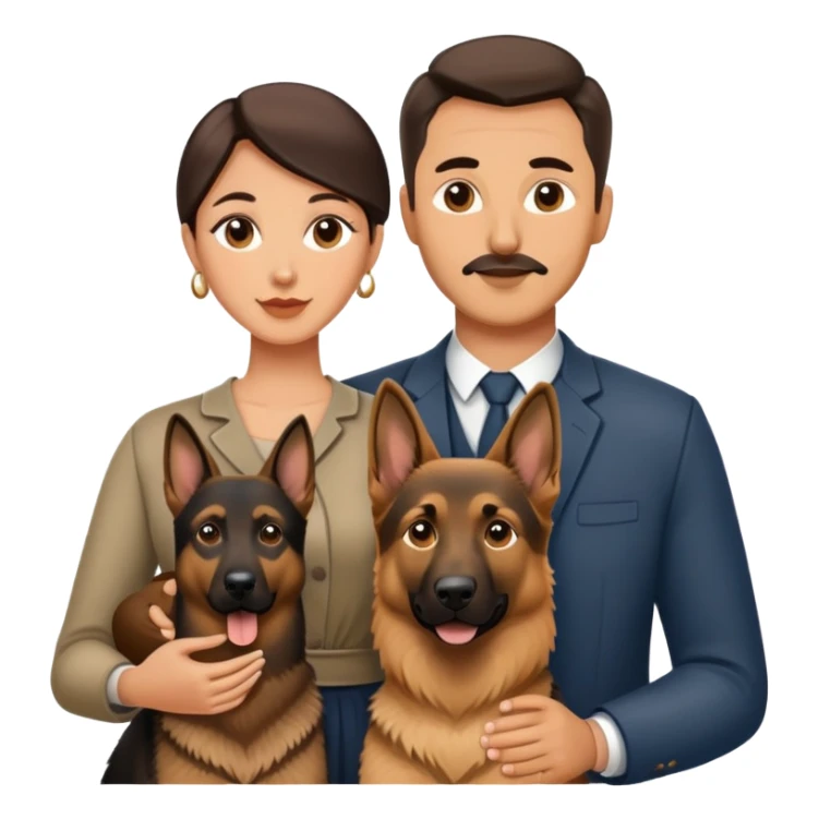 Human Husband and wife with their sable German shepherd  sticker