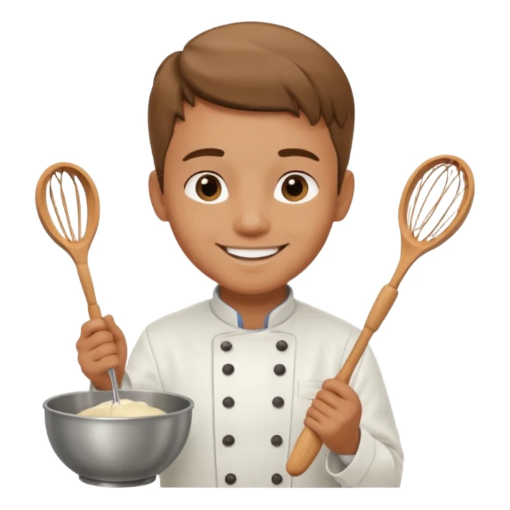 Male Young Pastry Chef – smiling, holding whisk and mixing bowl. sticker