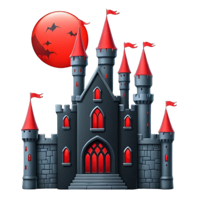iOS sticker, dark castle, black walls, red windows, minimal fantasy sticker