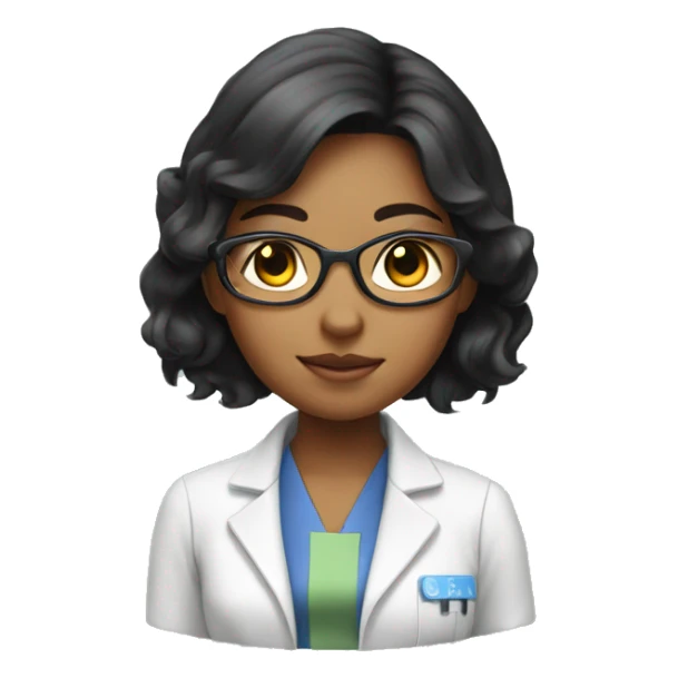 black long hair asian girl scientist with cat on her head. sticker