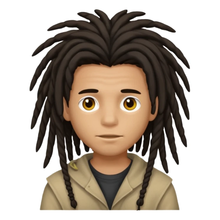 Dark-haired boy with medium-sized dreadlocks that cover part of his face sticker