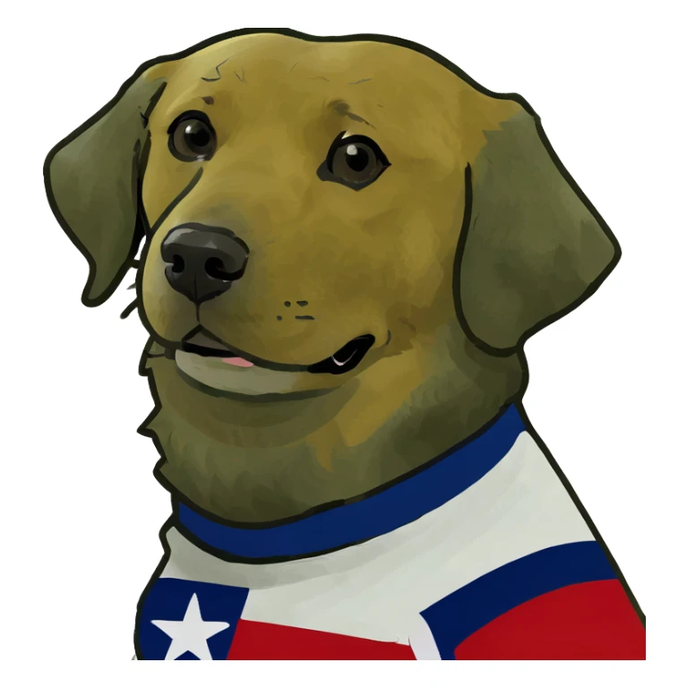 Golden retriever wearing a Texas flag shirt sticker