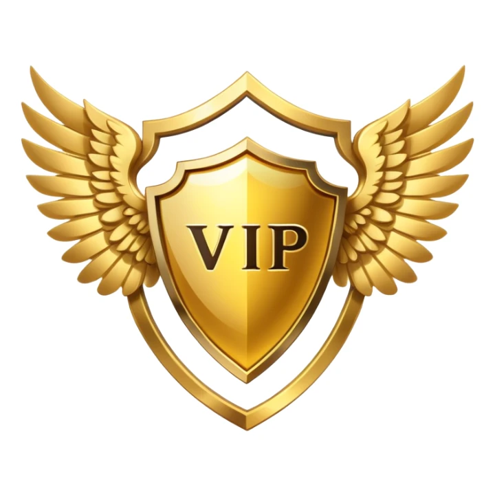 Gold shield with wings and VIP text in the center sticker